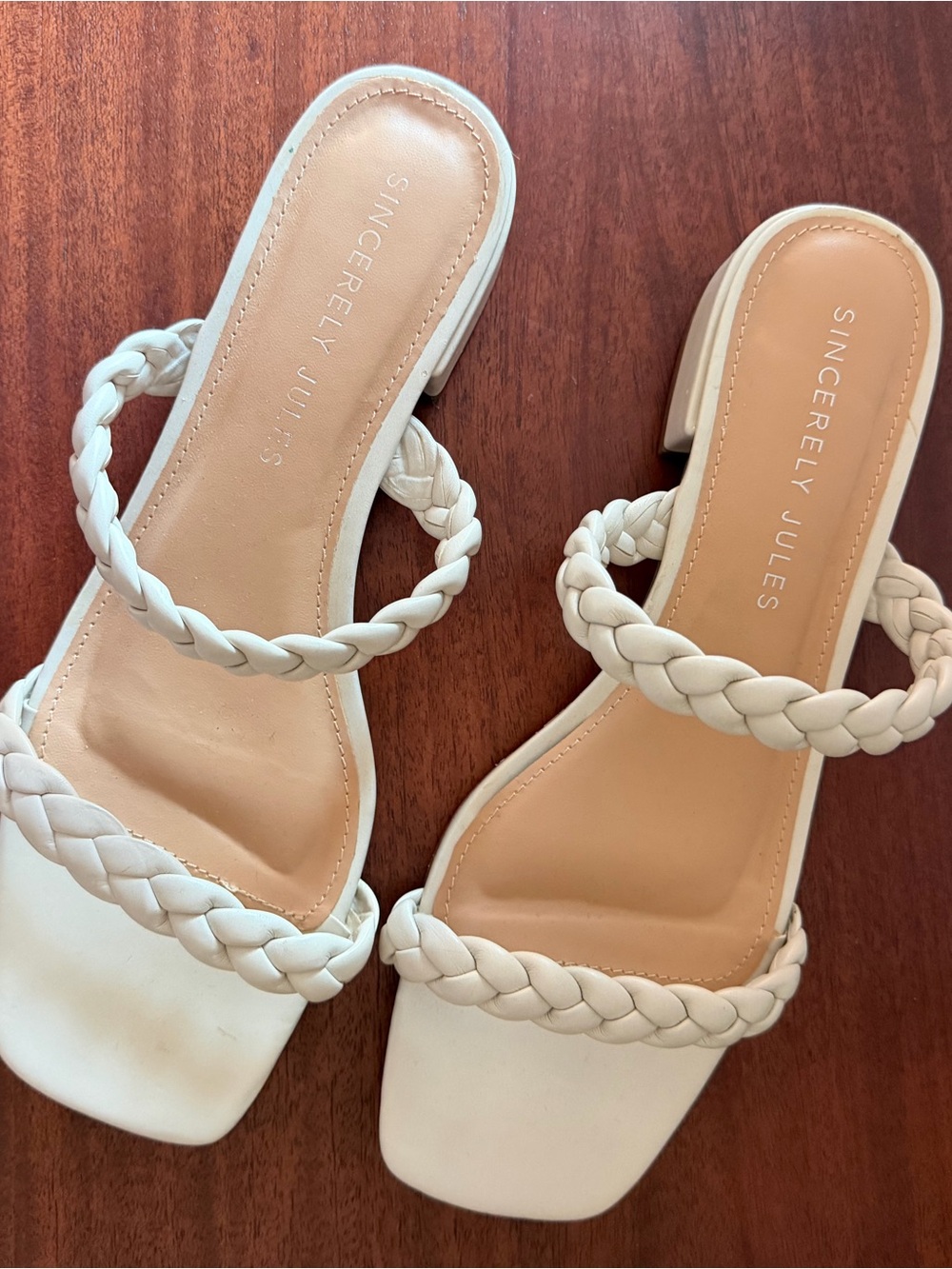 Sincerely Jules Cream Braided Double-Strap Slide Heels